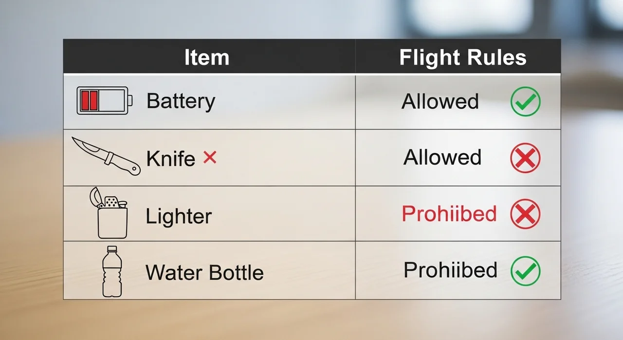 품목별 기내 및 위탁 수하물 반입 가능 여부 요약