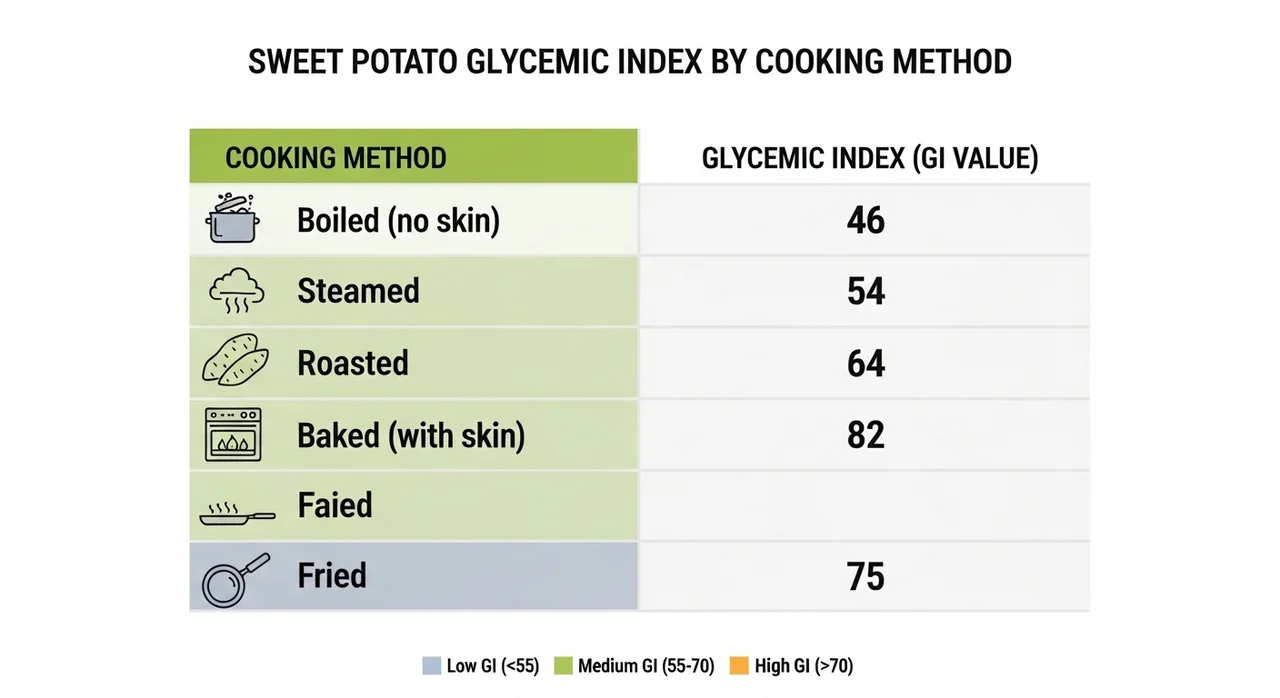 조리법에 따른 고구마 혈당 지수(GI) 비교