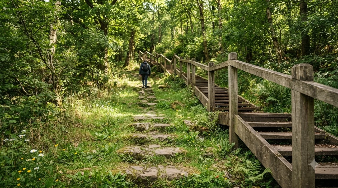 공원과 계단 이용 시 발밑 지형 확인하기